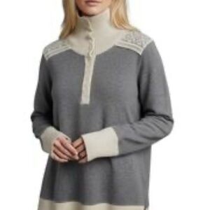 Free People Gray and Cream Turtleneck Sweater